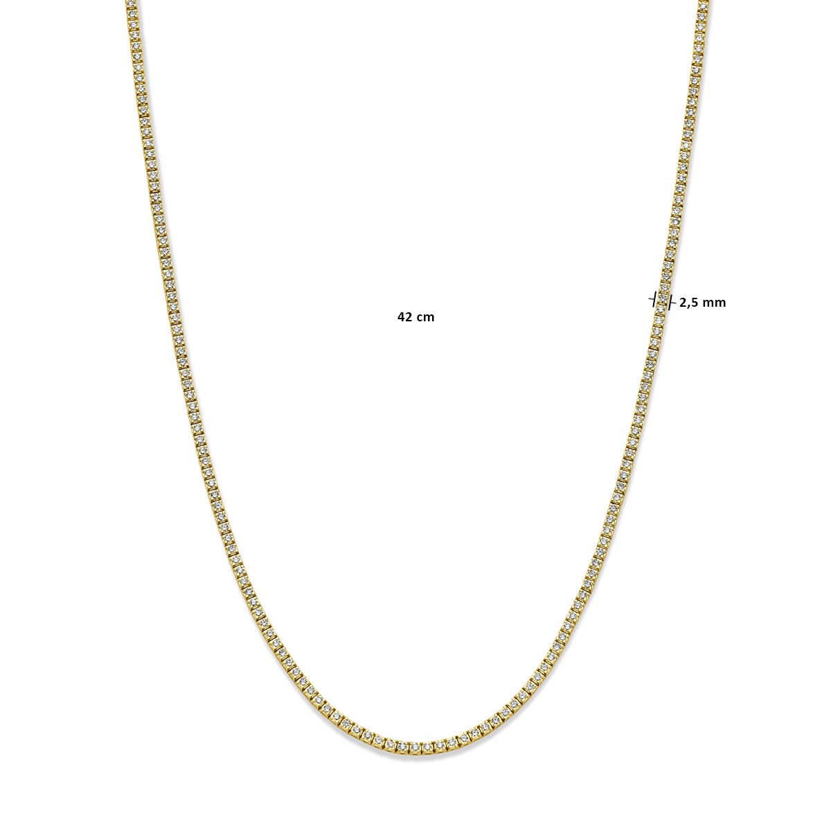 Tenniscollier lab grown diamant 5.00ct g si 2,5 mm 42 cm 14K geelgoud