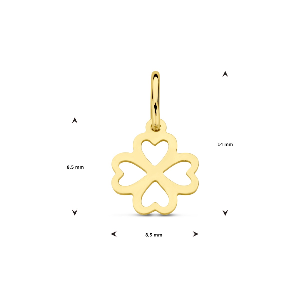 Hanger klavertje 8,5 mm 14K geelgoud