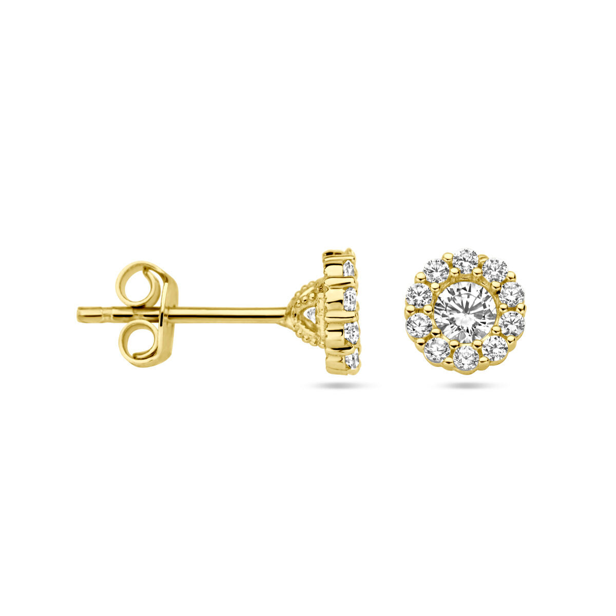 14K Geelgoud Oorknoppen Zirkonia Halo 4029831 - PansiteNederland.nl