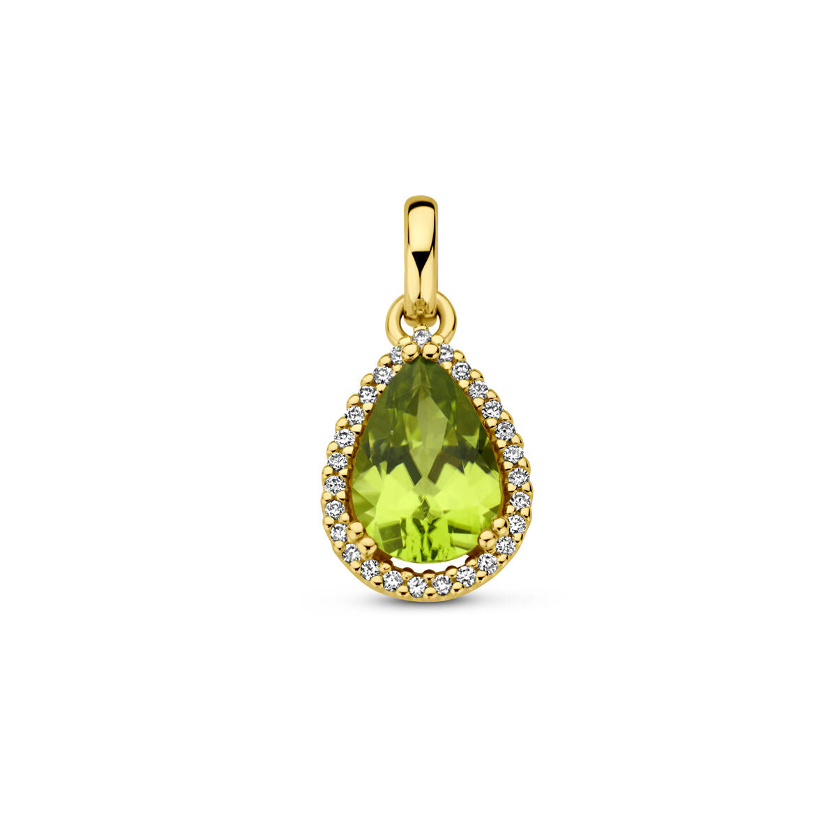 14K geelgoud hanger peridot en diamant 0.07ct h si halo 4029901