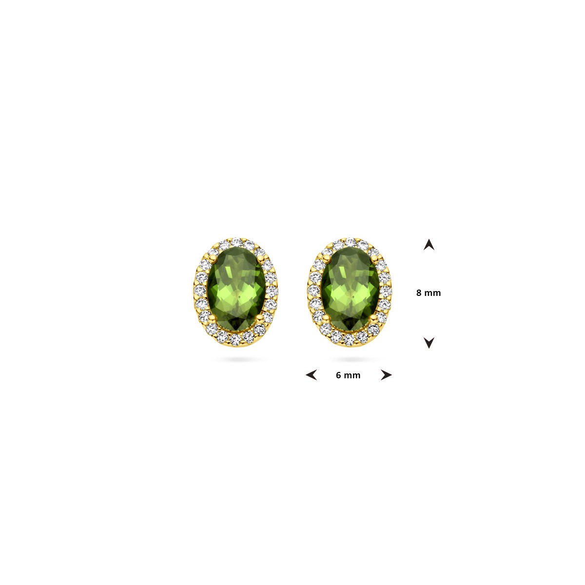Oorbellen groen toermalijn en diamant 0.12ct (2x 0.06ct) h si halo 14K geelgoud