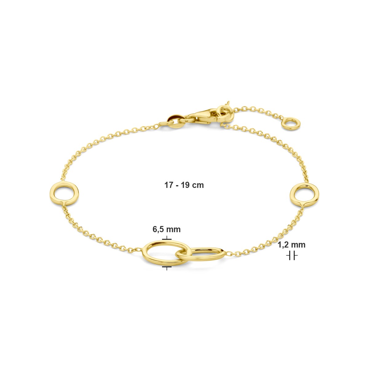 Armband ovaaltjes 17 - 19 cm 14K geelgoud