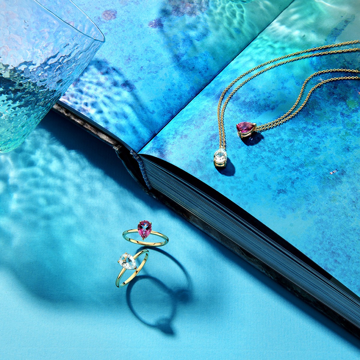 Collier blauw topaas 42 – 44 cm 14K geelgoud