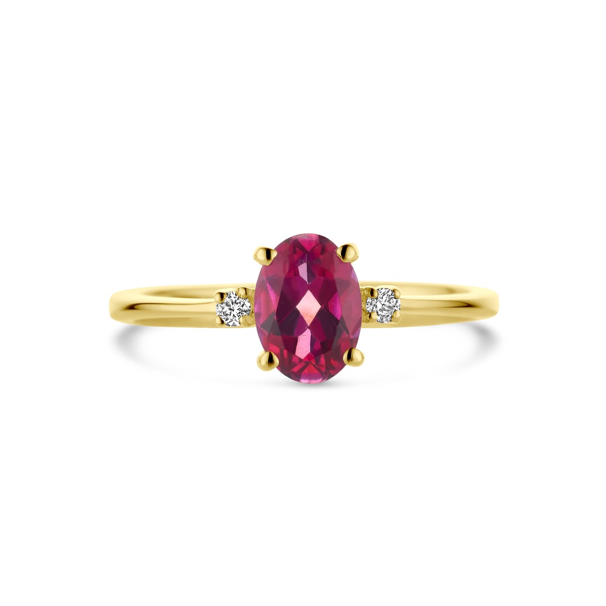 Ring trilogie roze topaas en diamant 0.04ct h si 14K geelgoud