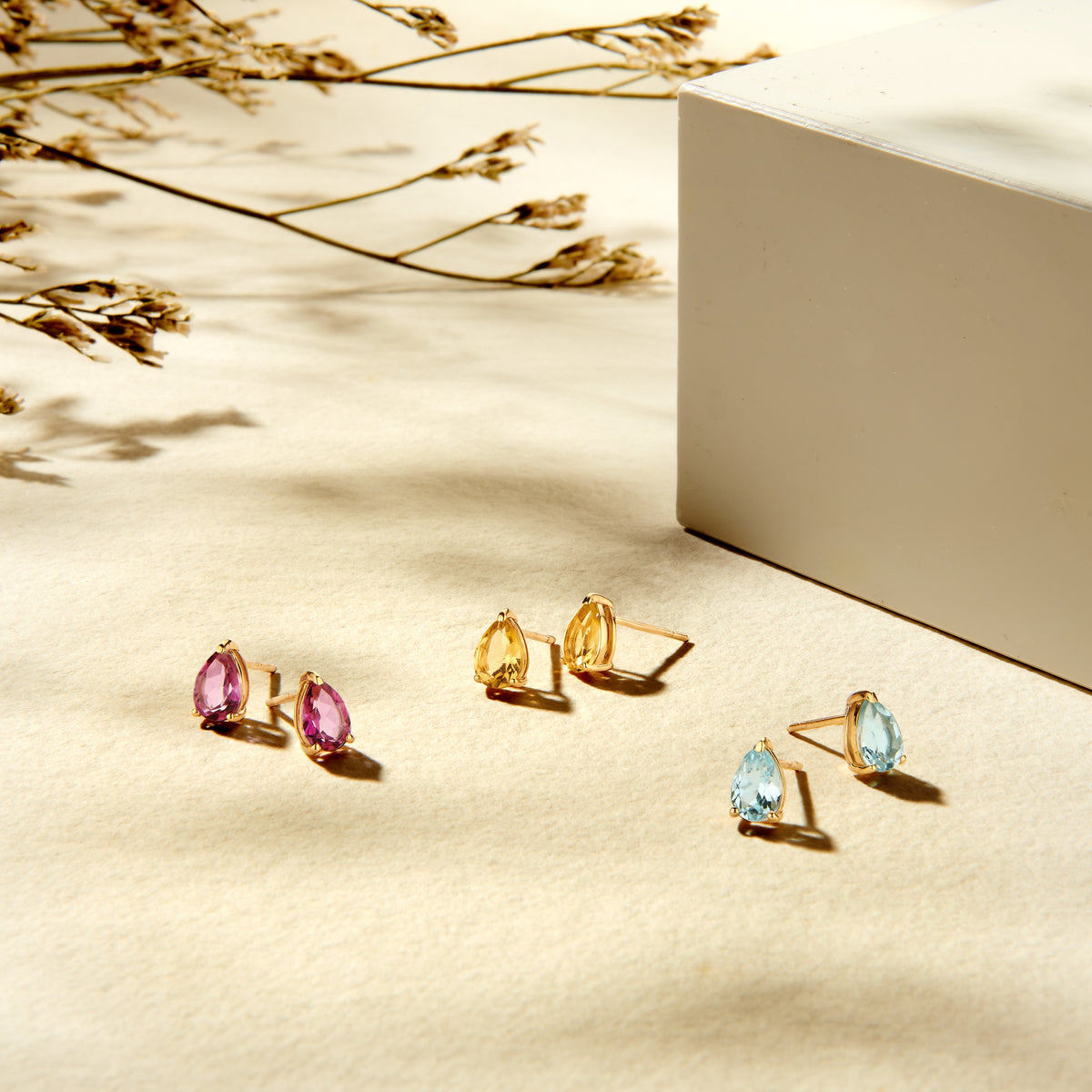 Oorbellen roze topaas 14K geelgoud