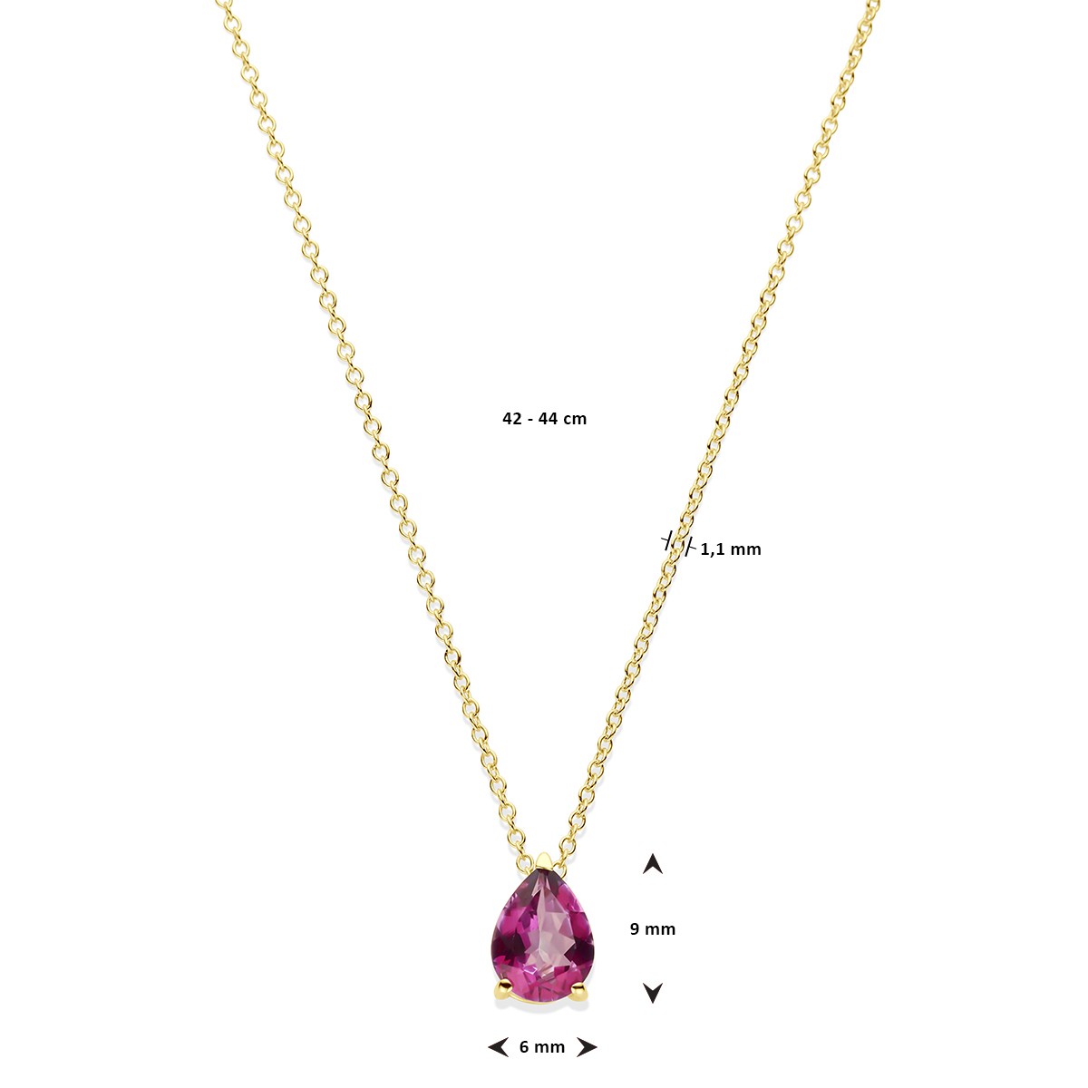 Collier roze topaas 42 – 44 cm 14K geelgoud