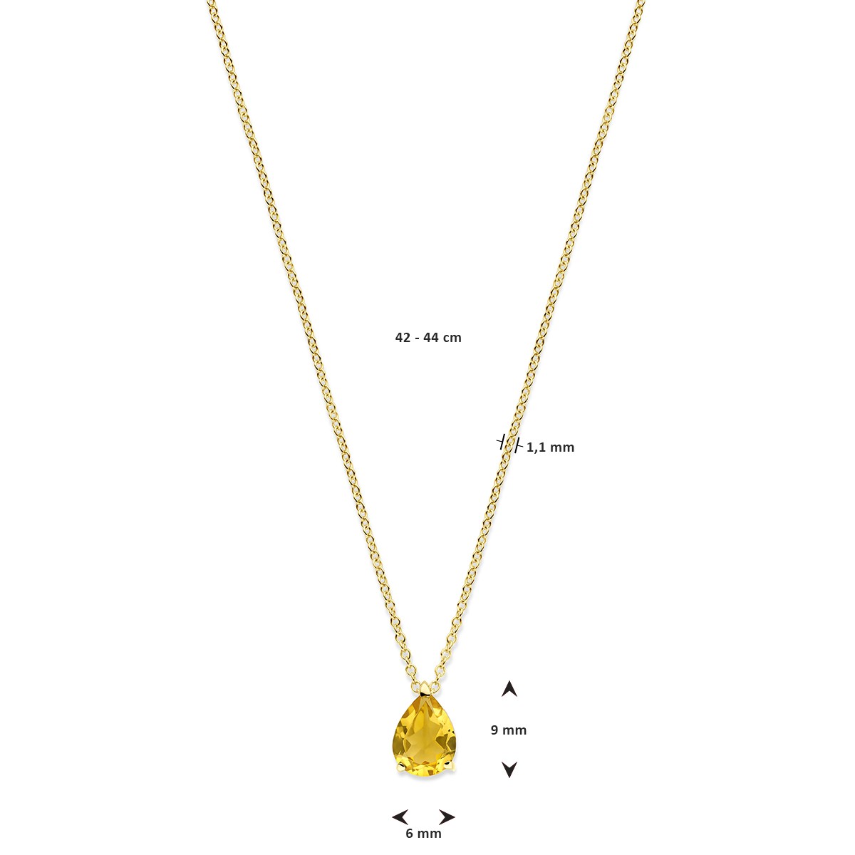 Collier citrien 42 – 44 cm 14K geelgoud