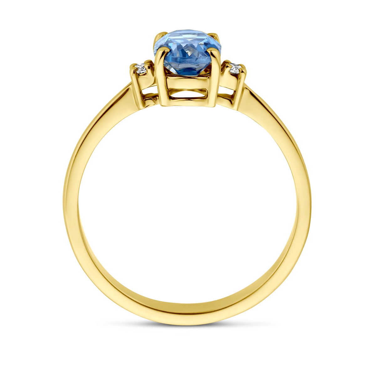 Ring trilogie london blue topaas en diamant 0.04ct h si 14K geelgoud