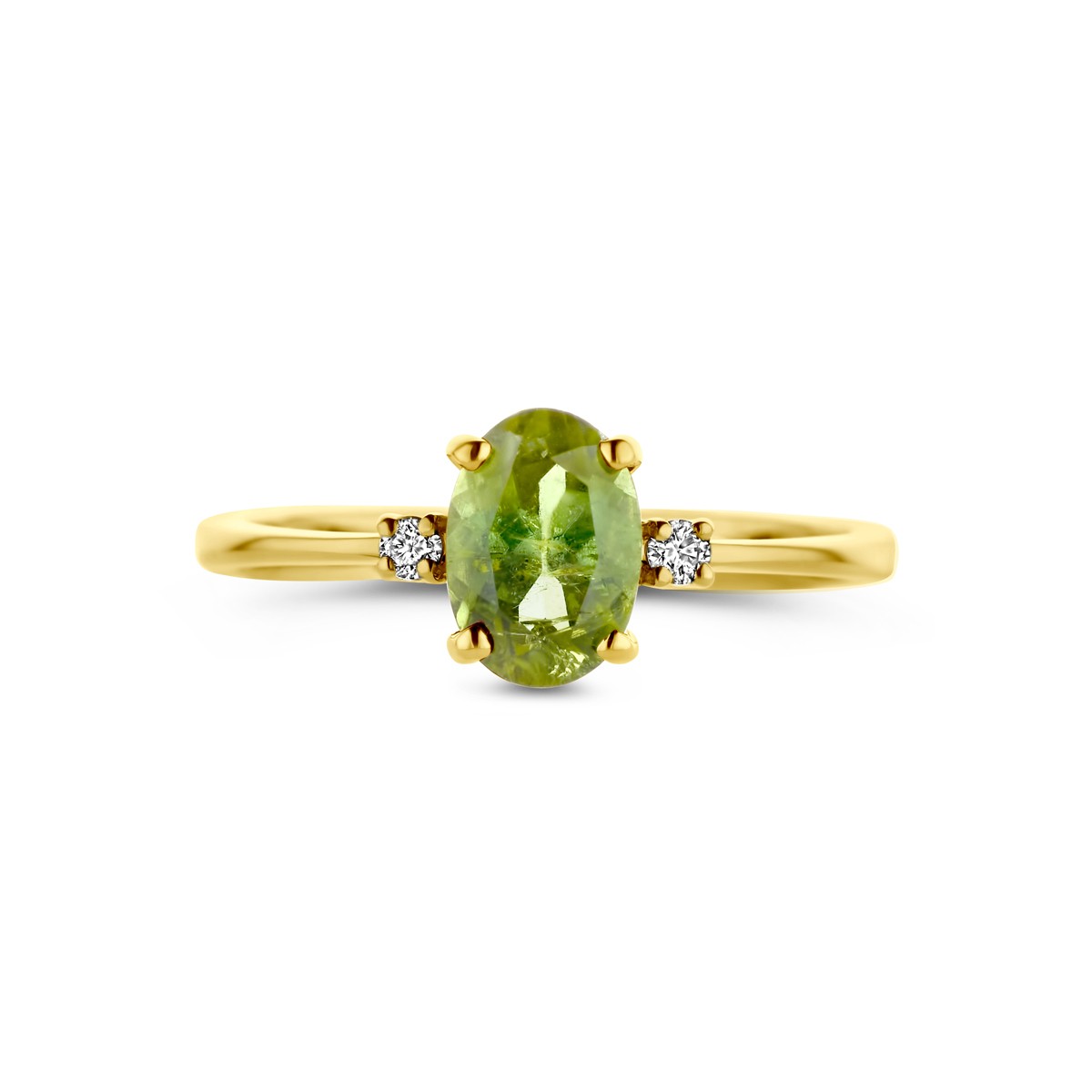Ring trilogie toermalijn en diamant 0.04ct h si 14K geelgoud