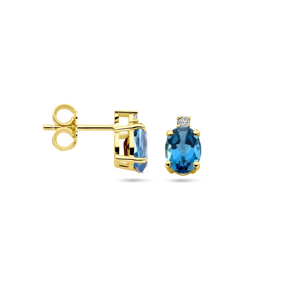Oorbellen london blue topaas en diamant 0.04ct (2x 0.02ct) h si 14K geelgoud