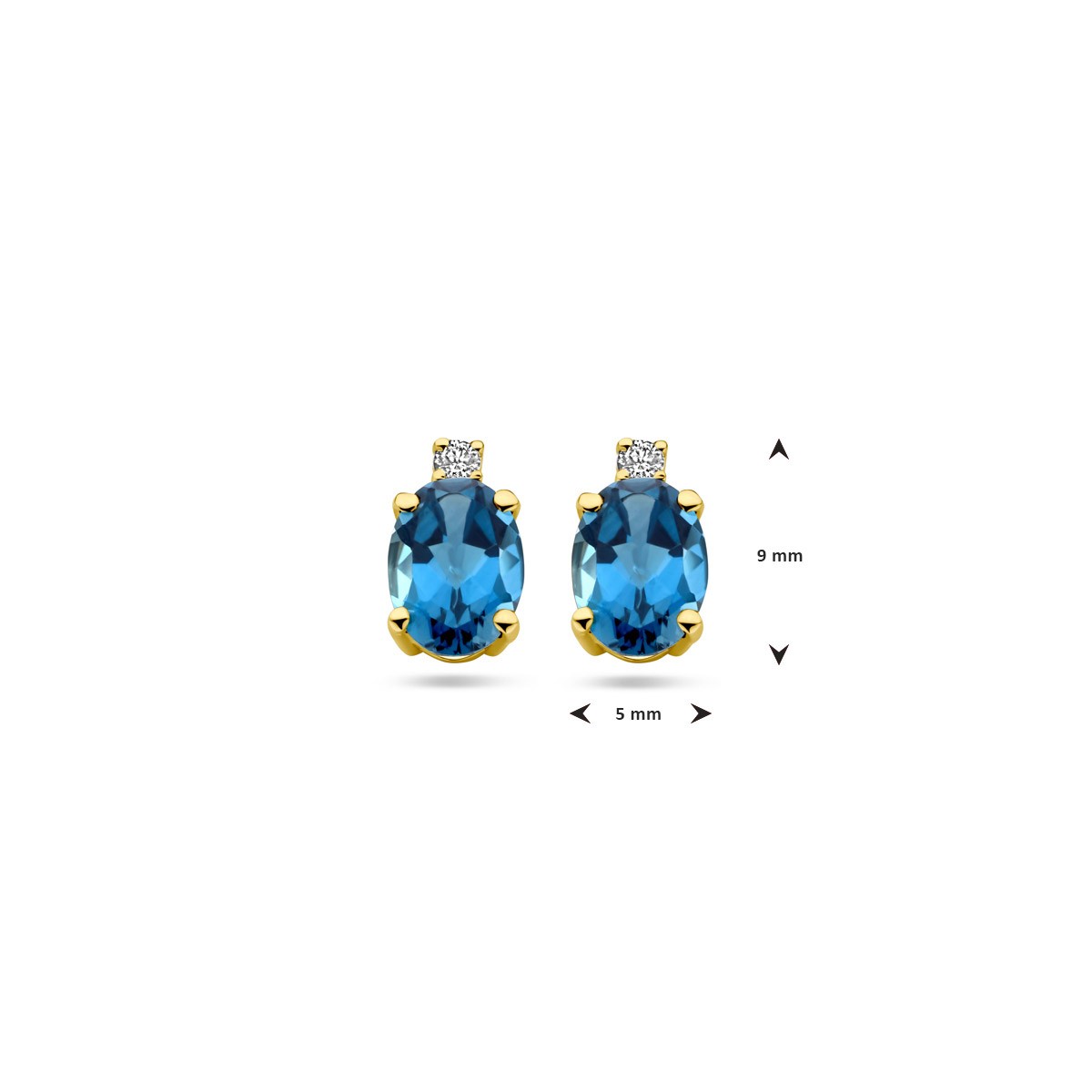 Oorbellen london blue topaas en diamant 0.04ct (2x 0.02ct) h si 14K geelgoud