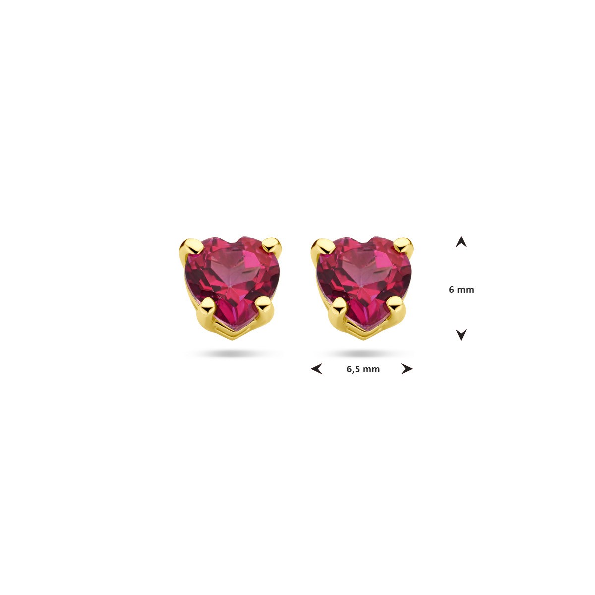 Oorbellen hart roze topaas 14K geelgoud