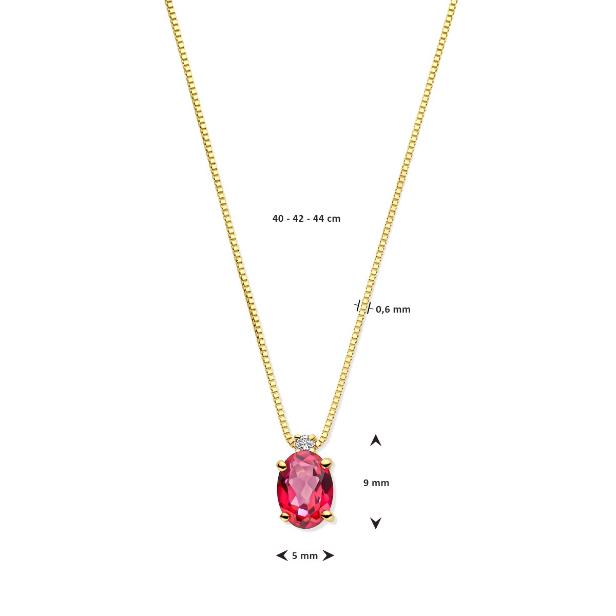 Collier roze topaas en diamant 40 - 42 - 44 cm 0.02ct h si 14K geelgoud