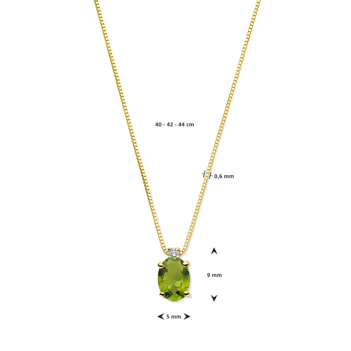 Collier toermalijn en diamant 40 - 42 - 44 cm 0.02ct h si 14K geelgoud
