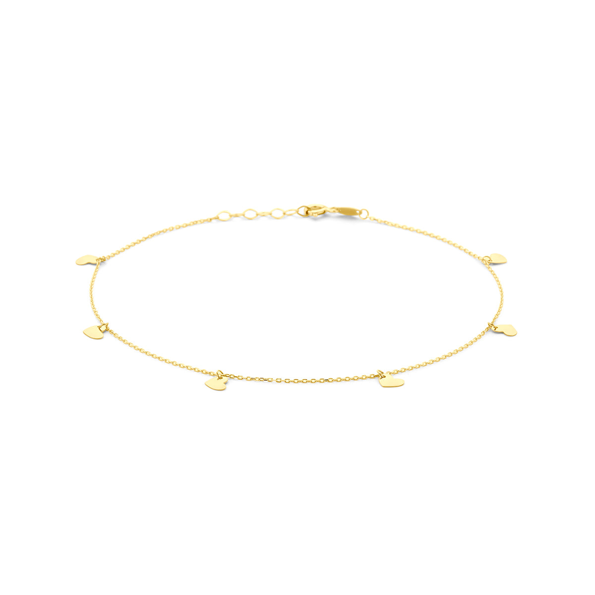 Enkelbandje hartjes 24 + 2 cm 14K geelgoud