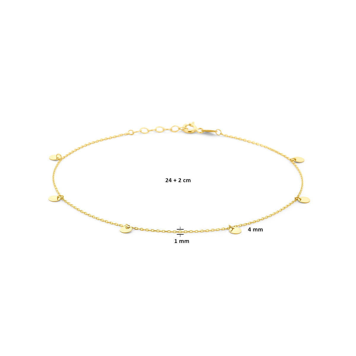 Enkelbandje rondjes 24 + 2 cm 14K geelgoud