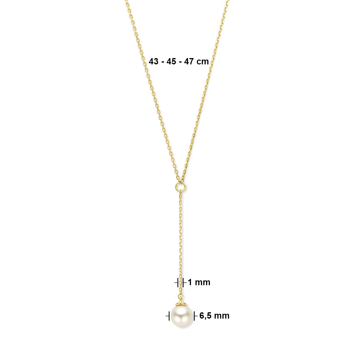 Y-collier parel 43 - 45 - 47 14K geelgoud