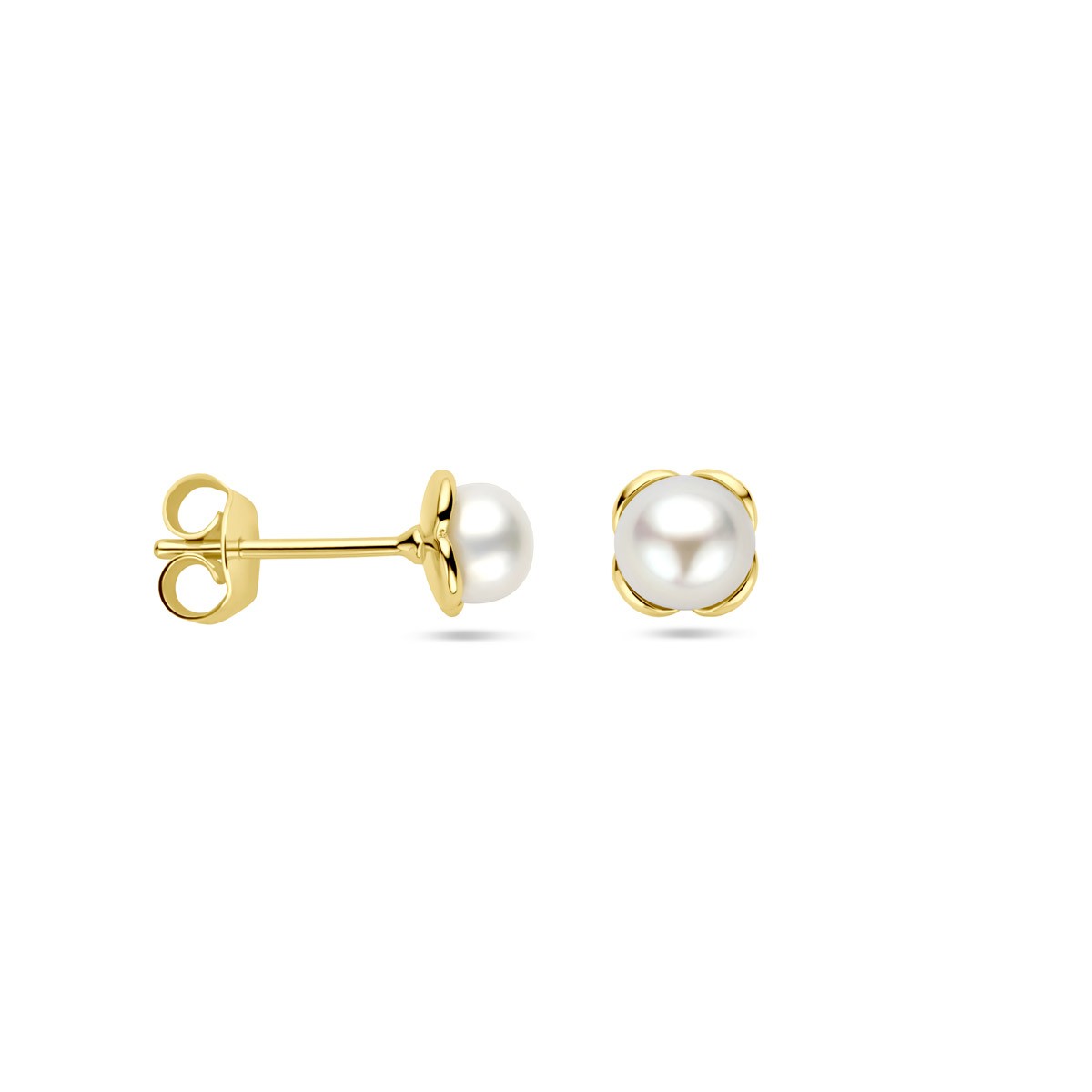 Oorbellen bloem parel 14K geelgoud