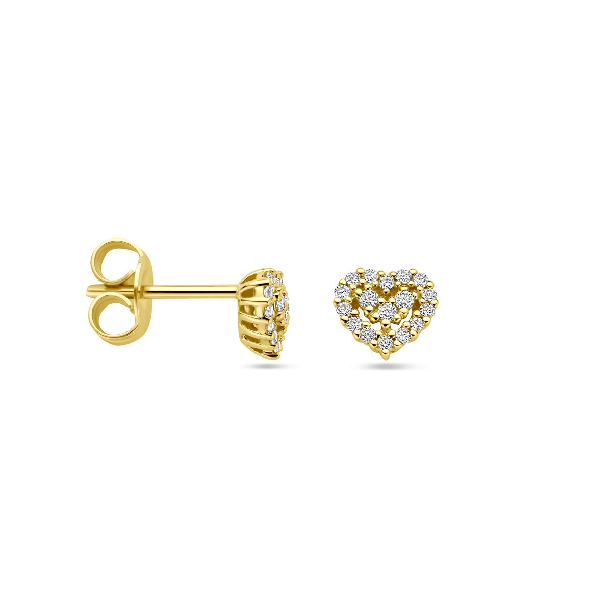 Oorbellen hartje diamant 0.16ct (2x 0.08ct) h si 14K geelgoud