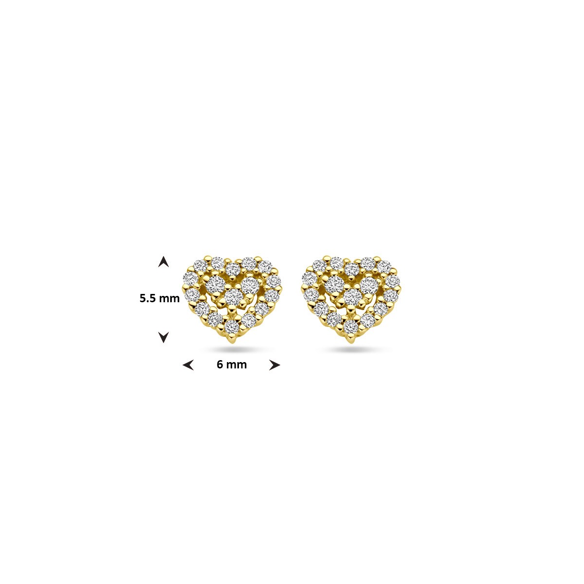 Oorbellen hartje diamant 0.16ct (2x 0.08ct) h si 14K geelgoud