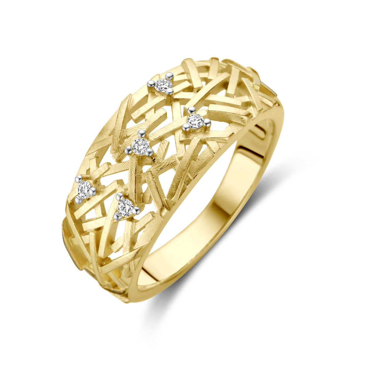 14K Geelgoud Ring Diamant 0.06Ct H Si Bicolor Gestift 4031192 - PansiteNederland.nl