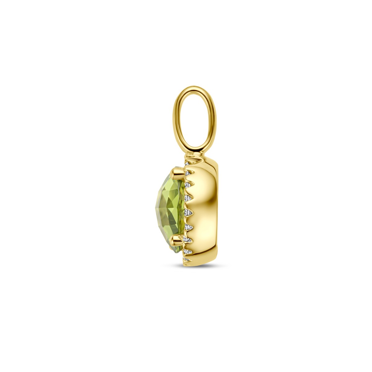 Hanger peridot en diamant 0.09ct h si 17 mm 14K geelgoud