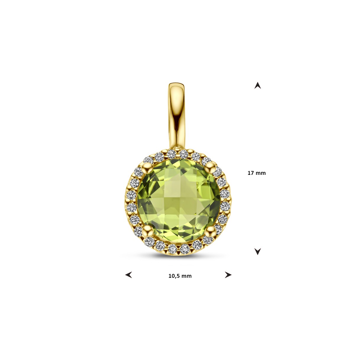 Hanger peridot en diamant 0.09ct h si 17 mm 14K geelgoud