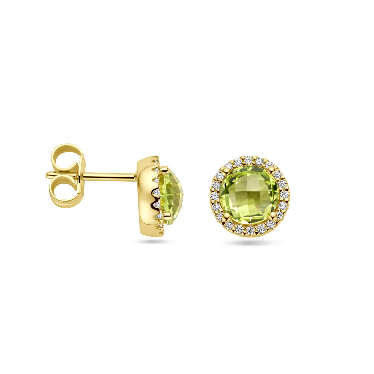 Oorbellen peridot en diamant 0.13ct (2x 0.065ct) h si 8,5 mm 14K geelgoud