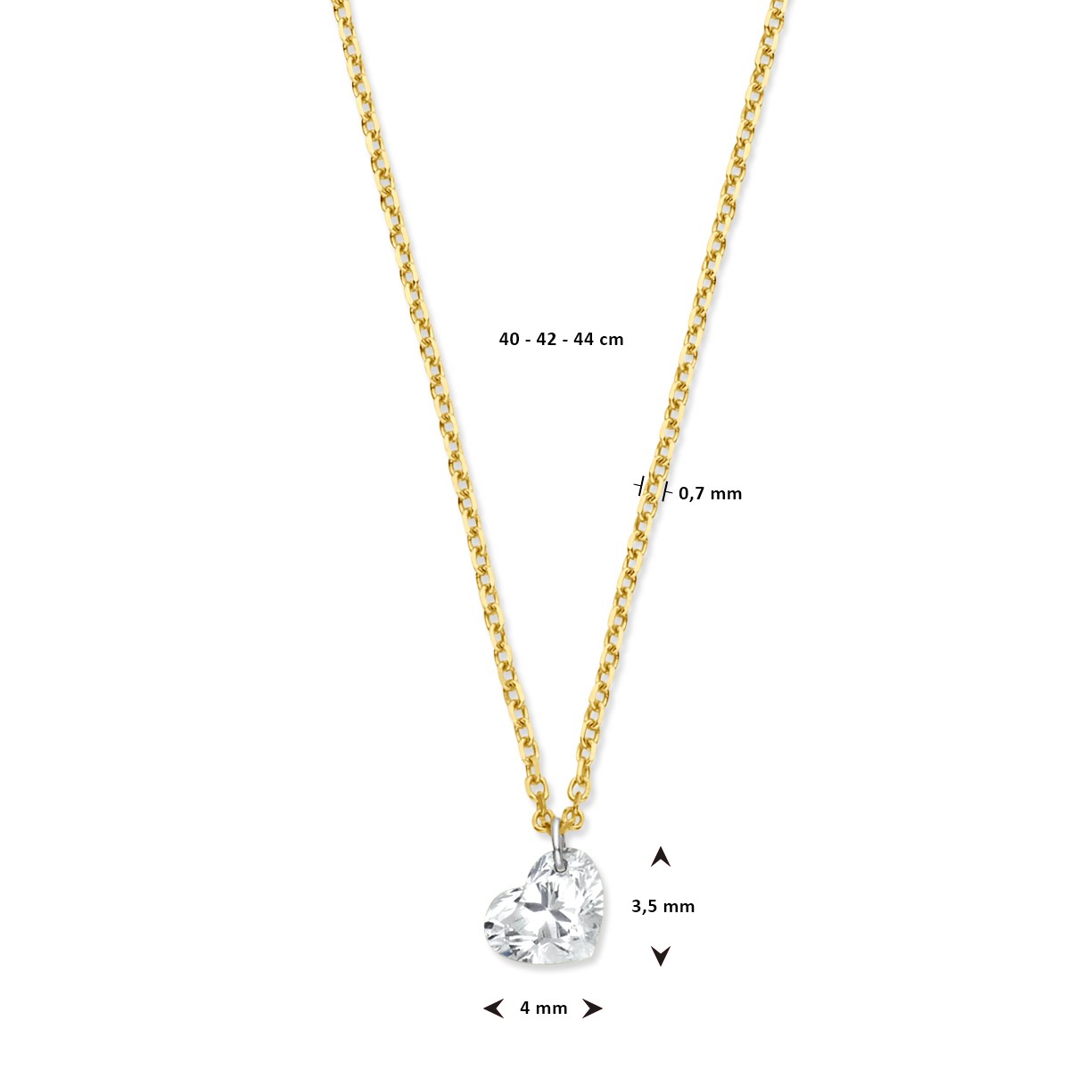 Collier hartje lab grown diamant 40 - 42 - 44 cm 0.25ct g si 14K geelgoud