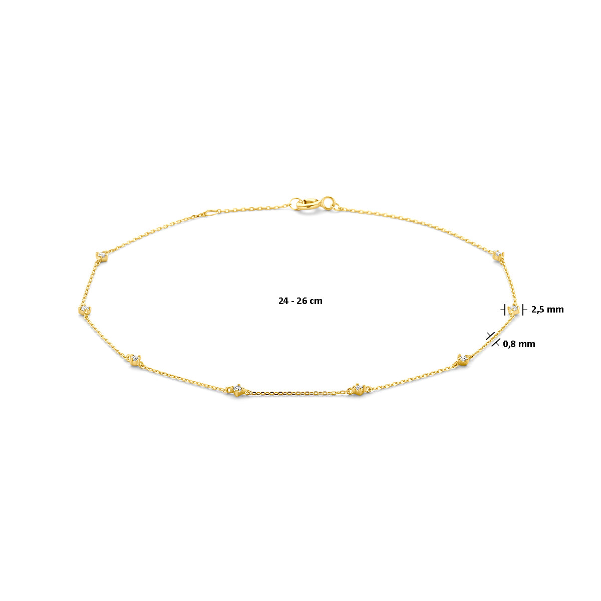 Enkelbandje zirkonia 24 - 26 cm 14K geelgoud