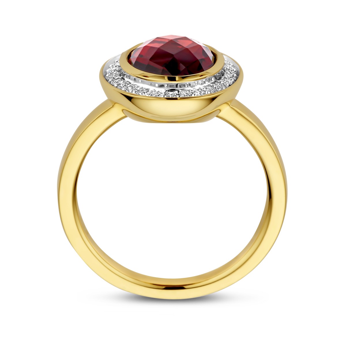 Ring granaat en diamant 0.18ct h si 14K geelgoud