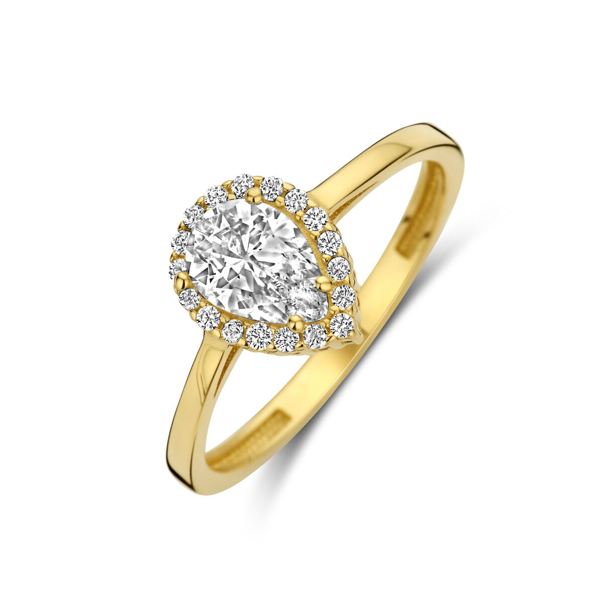 14K geelgouden ring zirkonia halo 4031562 - PansiteNederland.nl