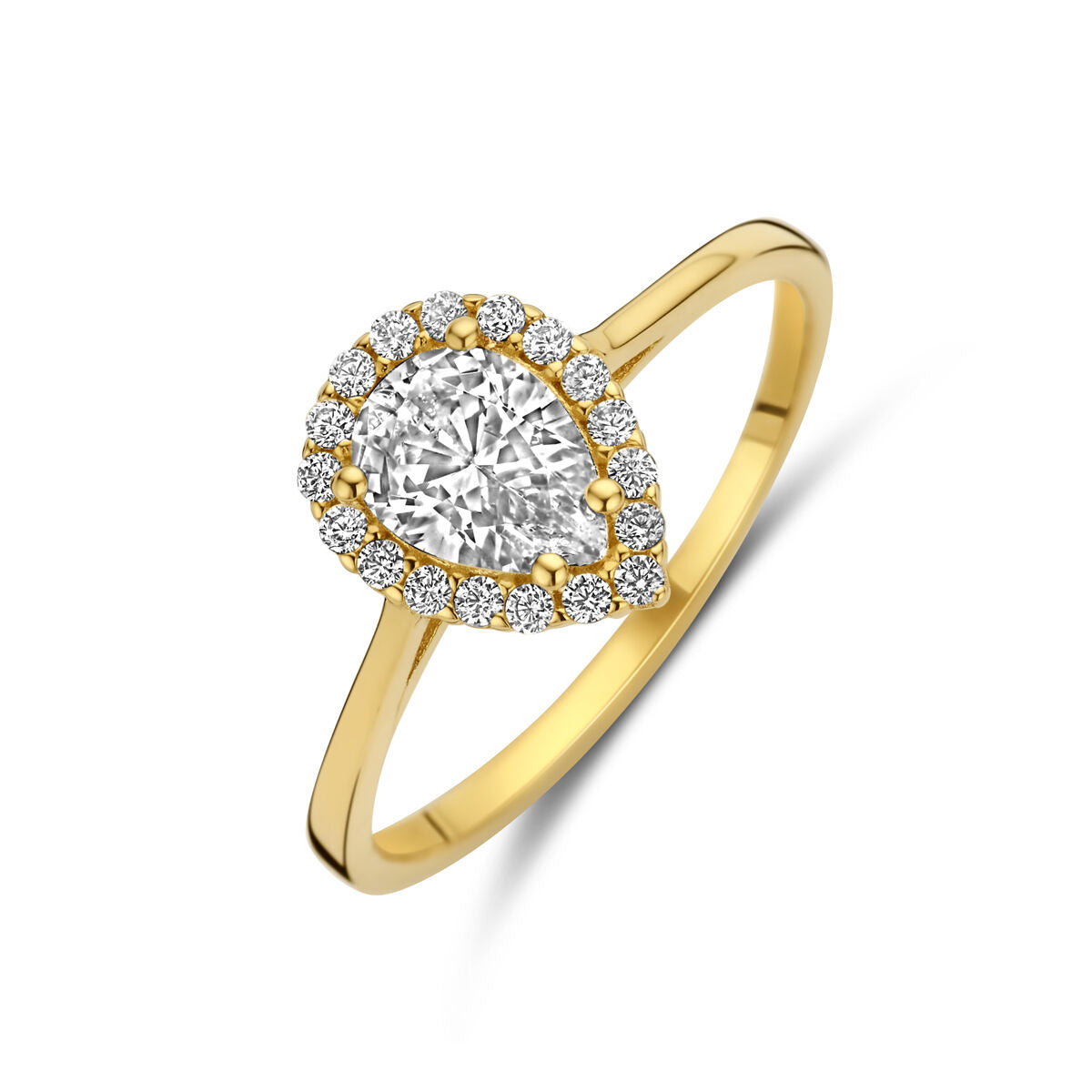 14K Geelgoud Ring Met Zirkonia Halo 4031631 - PansiteNederland.nl