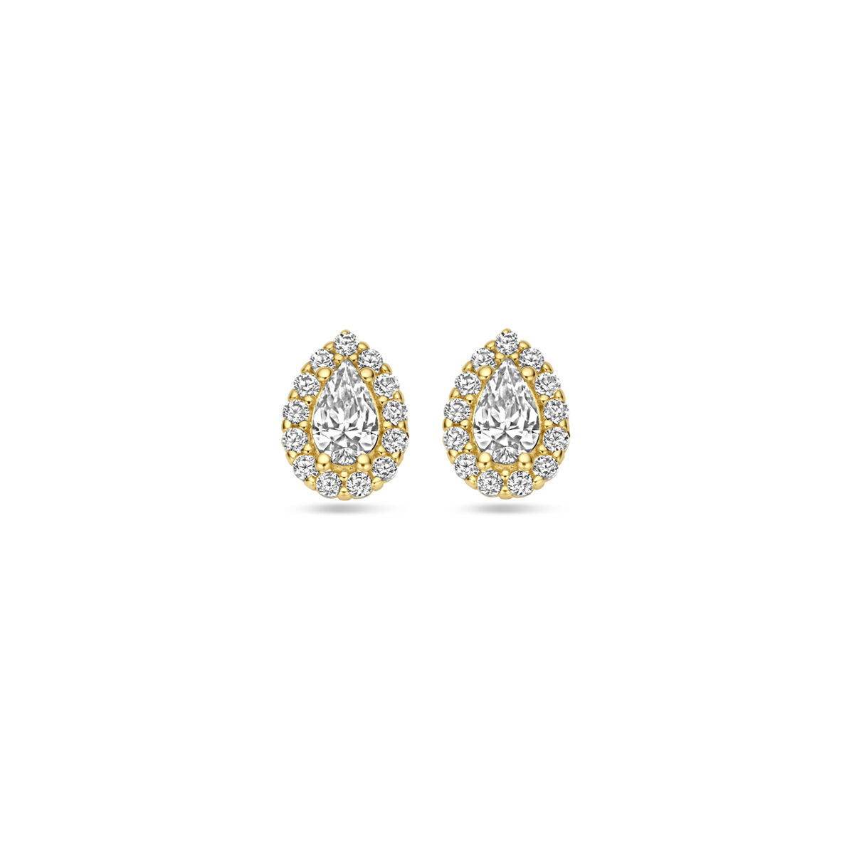 14K Geelgoud Oorknoppen Zirkonia Halo 8 Mm 4031638 - PansiteNederland.nl