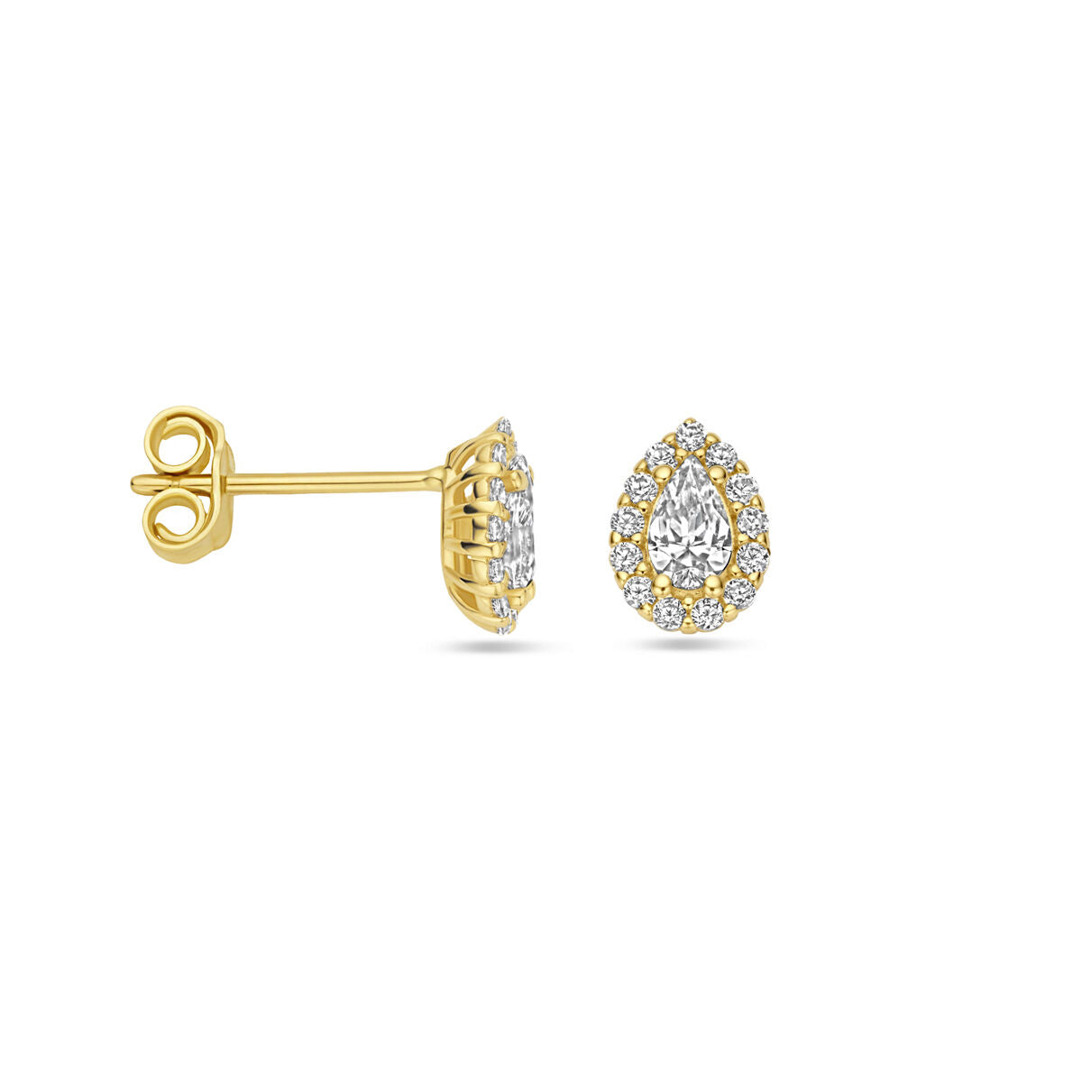 14K Geelgoud Oorknoppen Zirkonia Halo 8 Mm 4031638 - PansiteNederland.nl