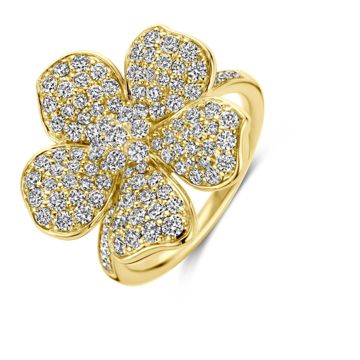 14K Geelgoud Ring Bloem Diamant 1.50Ct H Si 4031885 - PansiteNederland.nl