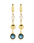 14K Geelgoud Oorringen Bolletjes, Parel En London Blue Topaas Brisur Haak 55 Mm 4032209