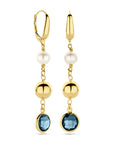 14K Geelgoud Oorringen Bolletjes, Parel En London Blue Topaas Brisur Haak 55 Mm 4032209