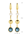 14K Geelgoud Oorringen Bolletjes, Parel En London Blue Topaas Brisur Haak 55 Mm 4032209