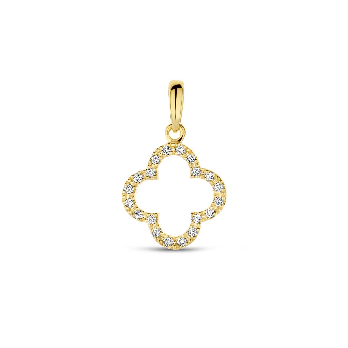 14K geelgoud hanger klavertje diamant 0.07ct h si 17 mm 4032223 - PansiteNederland.nl