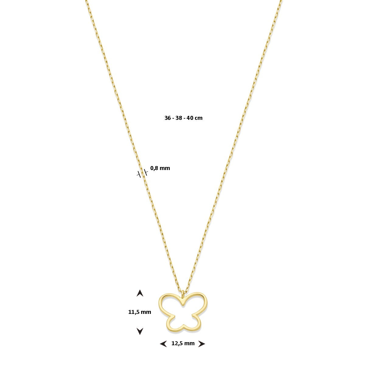 14K geelgoud collier vlinder 36 - 38 - 40 cm 4032374 - PansiteNederland.nl