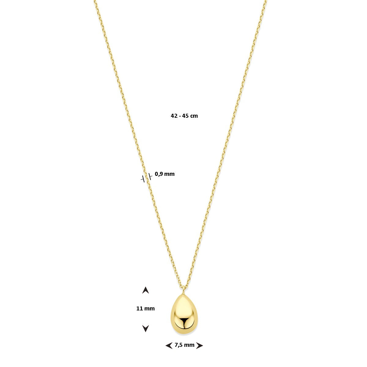 14K geelgoud collier druppel 42 - 45 cm 4032378 - PansiteNederland.nl