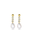 14K Geelgoud Oorhangers Zirkonia En Parel 19 Mm 4032438 - PansiteNederland.nl