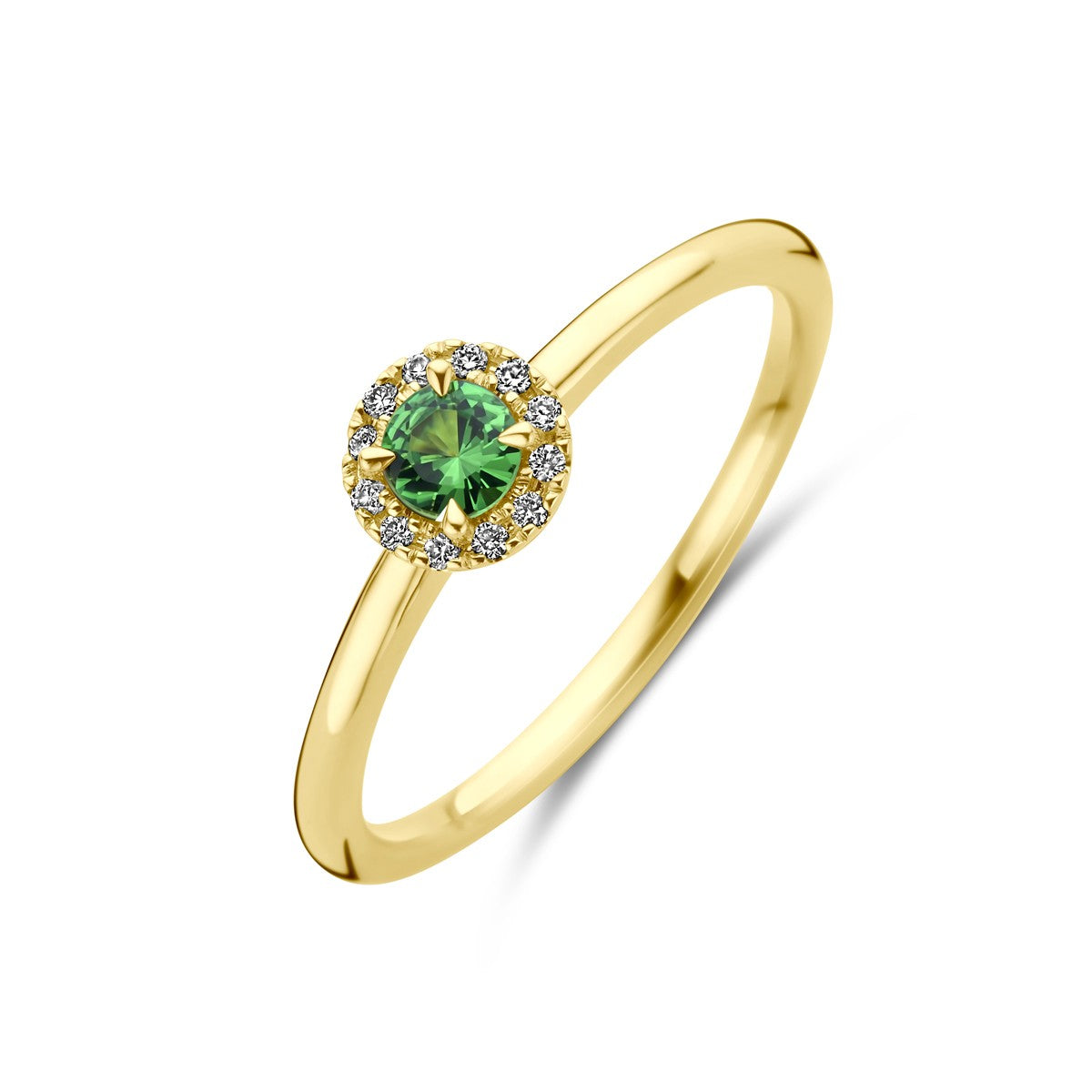 14K Geelgoud Ring Tsavoriet En Diamant 0.04Ct H Si 4032448