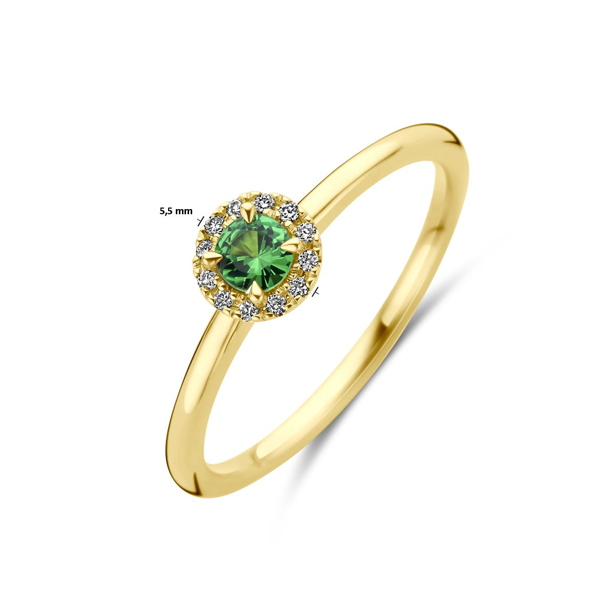 14K Geelgoud Ring Tsavoriet En Diamant 0.04Ct H Si 4032448