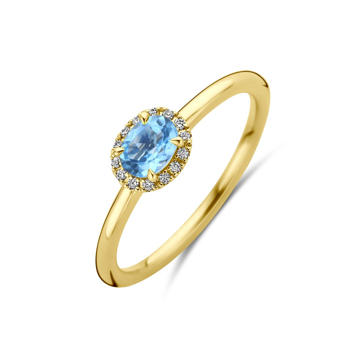 14K Geelgoud Ring Swiss Blue Topaas En Diamant 0.05Ct H Si 4032464 - PansiteNederland.nl