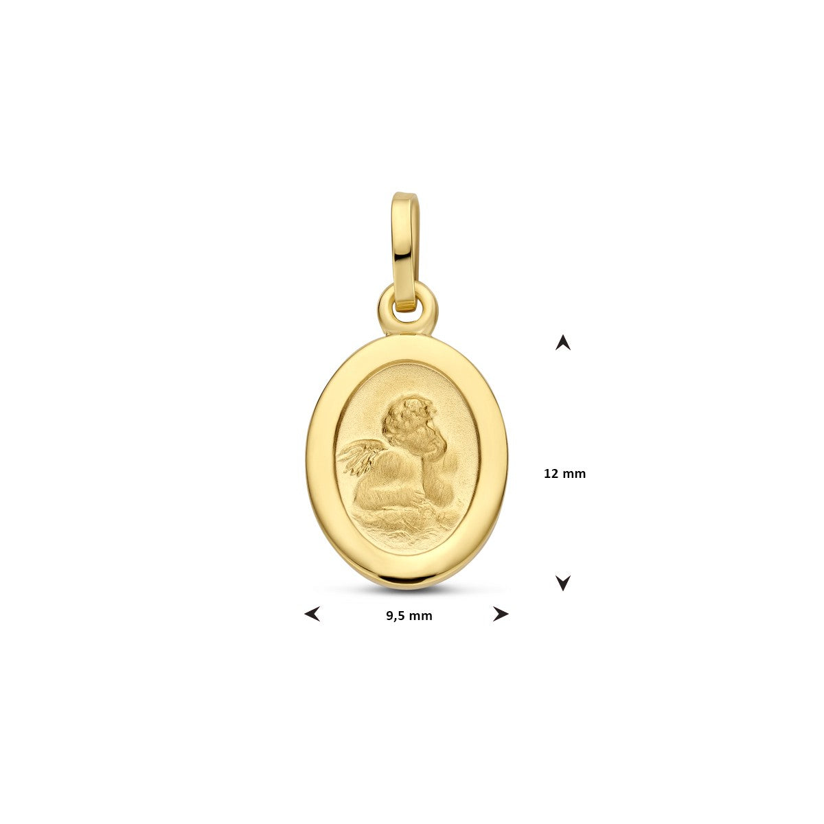 14K geelgoud hanger ovaal engel poli/mat 19 mm 4033121 - PansiteNederland.nl