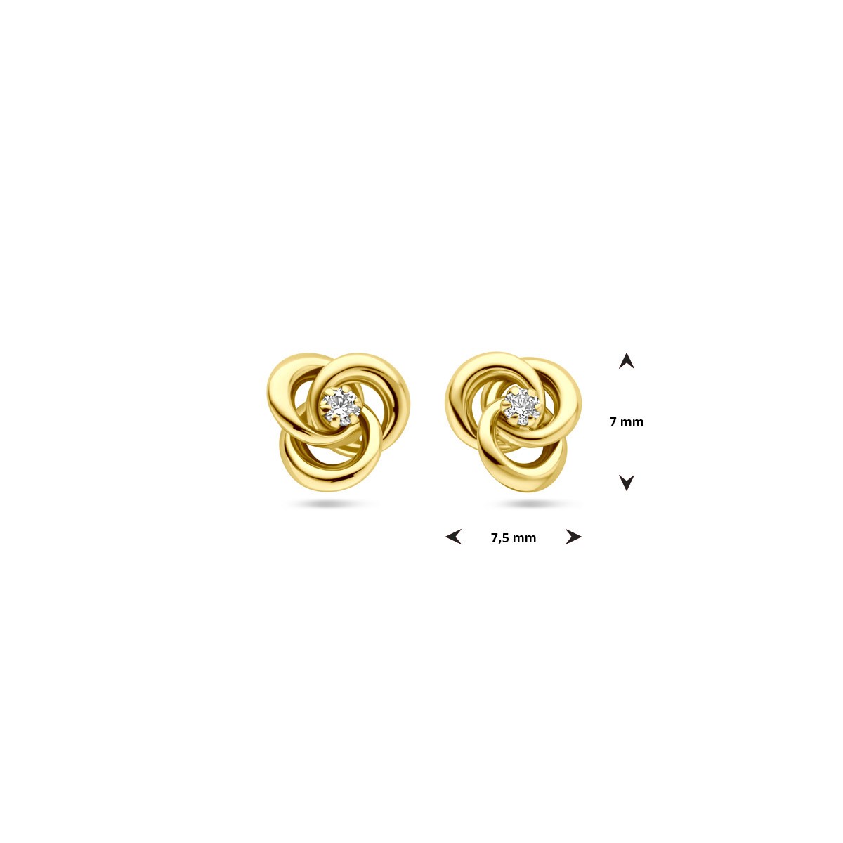 Oorbellen zirkonia 7 mm 14K geelgoud