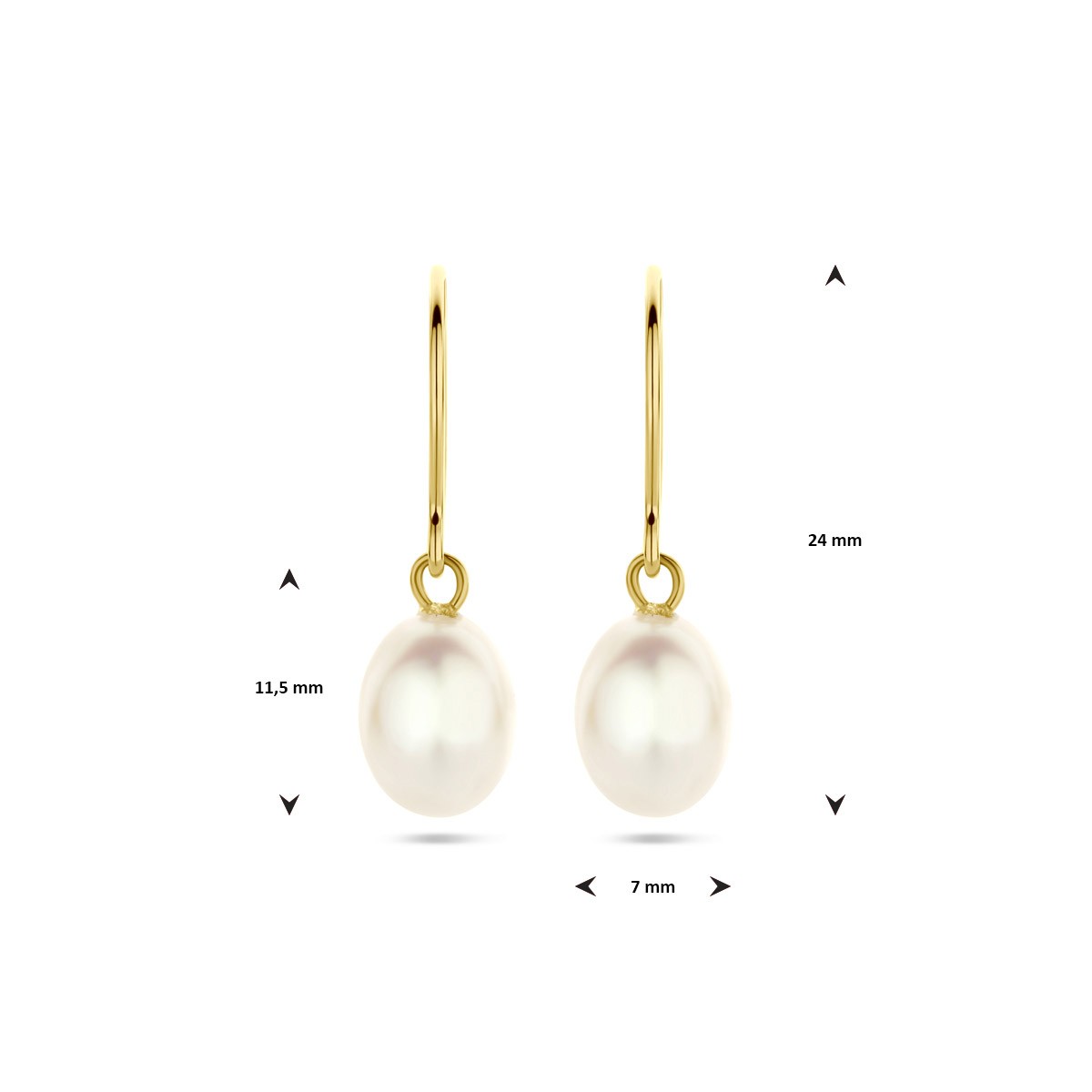 Hangende oorbellen franse haak parel 24 mm 14K geelgoud