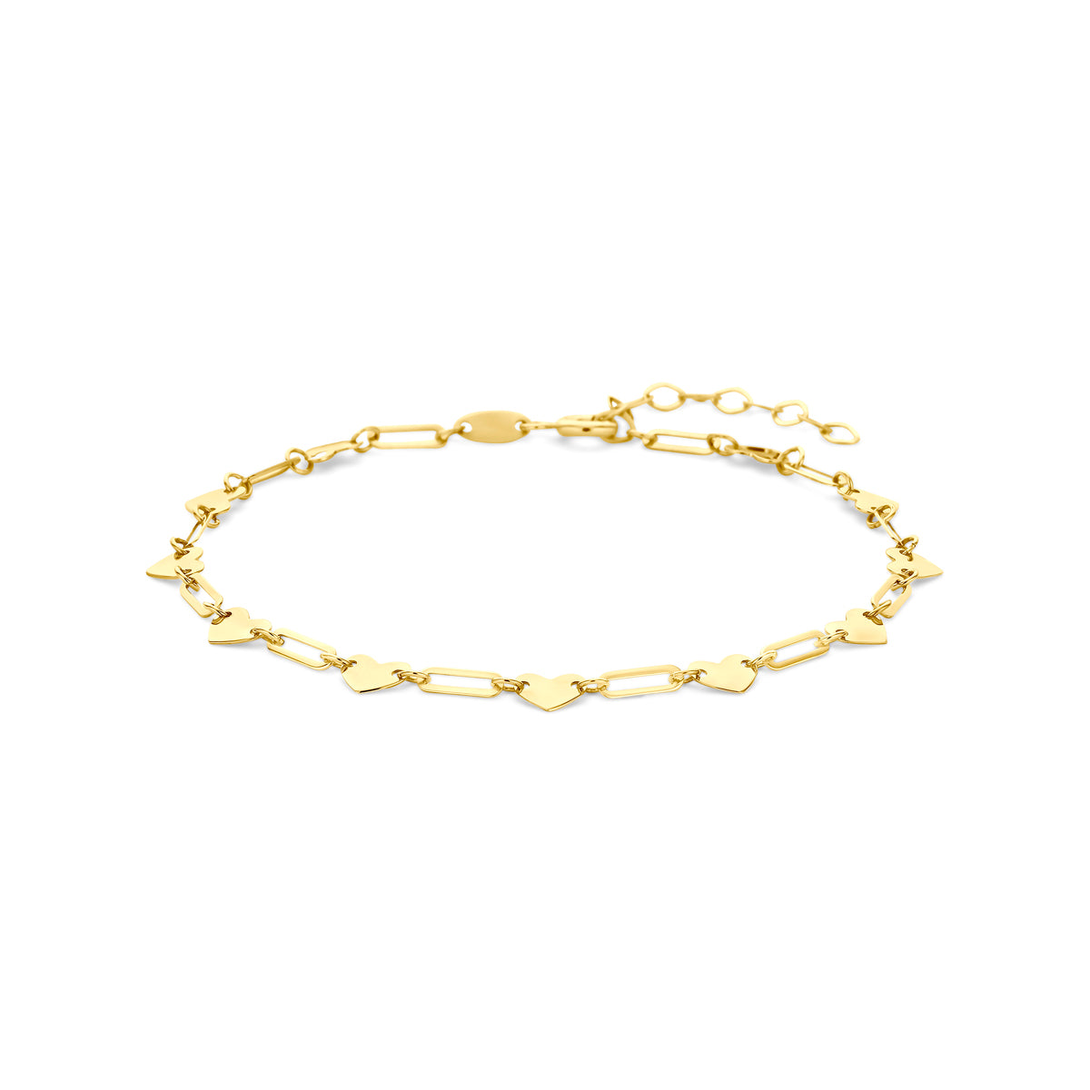 Armband hartjes 16 + 3 cm 14K geelgoud